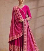 Rani pink rayon anarkali kurti set with dupatta for festival dress
