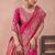 Pink banarasi zari work kota cotton silk traditional woven saree with blouse