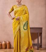 Mustard banarasi zari work kota cotton silk traditional woven saree with blouse