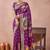 Purple banarasi kota cotton silk saree with zari work, paisley floral motifs, woven border and blouse