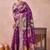 Purple banarasi kota cotton silk saree with zari work, paisley floral motifs, woven border and blouse
