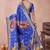Royal blue banarasi kota cotton silk saree with zari work, paisley floral motifs, woven border and blouse