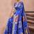 Royal blue banarasi kota cotton silk saree with zari work, paisley floral motifs, woven border and blouse