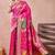 Pink banarasi kota cotton silk saree with zari work, paisley floral motifs, woven border and blouse