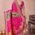 Pink banarasi kota cotton silk saree with zari work, paisley floral motifs, woven border and blouse