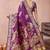 Purple banarasi kota cotton silk saree with zari work, peacock floral motifs, decorative pallu and blouse