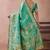 Aqua banarasi kota cotton silk saree with zari work, peacock floral motifs, decorative pallu and blouse