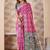 Rani pink banarasi kota cotton silk saree with woven zari work, floral motifs, contrast pallu and blouse