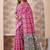 Rani pink banarasi kota cotton silk saree with woven zari work, floral motifs, contrast pallu and blouse