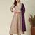 Women beige embroidered v-neck a-line kurta pant set with contrast wine dupatta