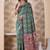 Bottle green banarasi kota cotton silk saree with woven zari work, floral traditional motifs, contrast pallu and blouse
