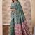Bottle green banarasi kota cotton silk saree with woven zari work, floral traditional motifs, contrast pallu and blouse