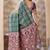Bottle green banarasi kota cotton silk saree with woven zari work, floral traditional motifs, contrast pallu and blouse