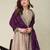 Women beige embroidered v-neck a-line kurta pant set with contrast wine dupatta