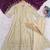 Women beige embroidered v-neck a-line kurta pant set with contrast wine dupatta