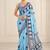 sky blue heavy silk blend printed saree with pape mirror work & mirror border