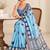 sky blue heavy silk blend printed saree with pape mirror work & mirror border