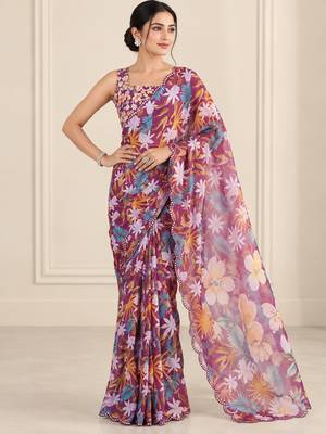wineheavy silk blend printed saree with pape mirror work & mirror border 1