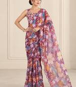 wineheavy silk blend printed saree with pape mirror work & mirror border