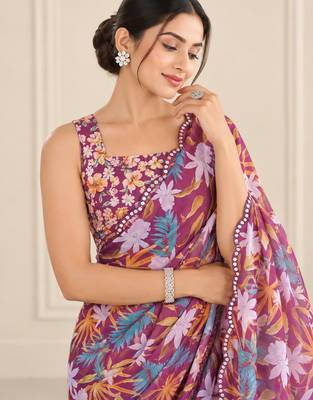 wineheavy silk blend printed saree with pape mirror work & mirror border 2