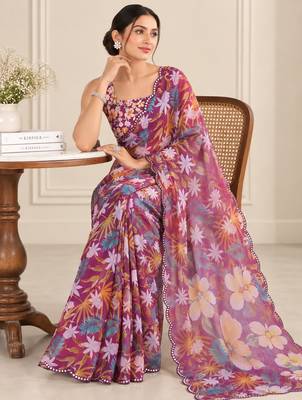 wineheavy silk blend printed saree with pape mirror work & mirror border 3