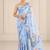 blue heavy silk blend printed saree with pape mirror work & mirror border