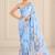 blue heavy silk blend printed saree with pape mirror work & mirror border