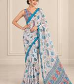 multicolor heavy silk blend printed saree with pape mirror work & mirror border