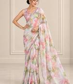 multicolor heavy silk blend printed saree with pape mirror work & mirror border