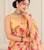 mustard heavy silk blend printed saree with pape mirror work & mirror border