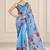 blue heavy silk blend printed saree with pape mirror work & mirror border