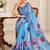 blue heavy silk blend printed saree with pape mirror work & mirror border