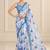 blue heavy silk blend printed saree with pape mirror work & mirror border