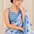 blue heavy silk blend printed saree with pape mirror work & mirror border