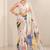 off white heavy silk blend printed saree with pape mirror work & mirror border