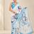  white heavy silk blend printed saree with pape mirror work & mirror border