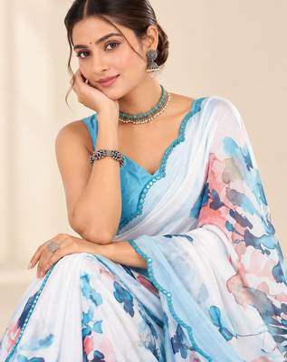  white heavy silk blend printed saree with pape mirror work & mirror border 2