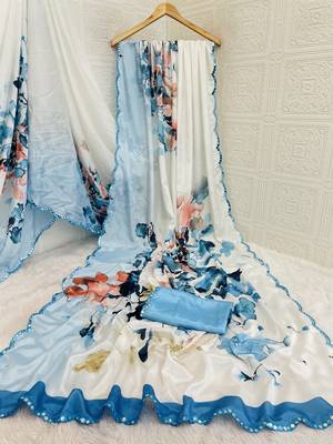  white heavy silk blend printed saree with pape mirror work & mirror border 5