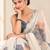 off white heavy silk blend printed saree with pape mirror work & mirror border