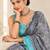 grey heavy silk blend printed saree with pape mirror work & mirror border