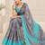 grey heavy silk blend printed saree with pape mirror work & mirror border