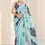 turquoise heavy silk blend printed saree with pape mirror work & mirror border