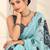 turquoise heavy silk blend printed saree with pape mirror work & mirror border