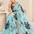 turquoise heavy silk blend printed saree with pape mirror work & mirror border
