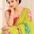 green heavy silk blend printed saree with pape mirror work & mirror border