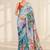 aqua blue heavy silk blend printed saree with pape mirror work & mirror border