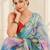 aqua blue heavy silk blend printed saree with pape mirror work & mirror border