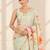 green heavy silk blend printed saree with pape mirror work & mirror border