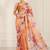 peach heavy silk blend printed saree with pape mirror work & mirror border
