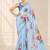 sky blue heavy silk blend printed saree with pape mirror work & mirror border